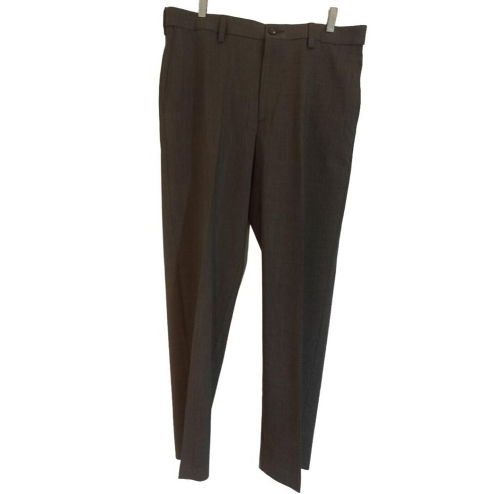 Savane Slacks Dress Pants Men's 34X30 Brown Flat Front Belt Loops Zipper Button